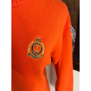 Women's Ralph Lauren Orange 1/4 Zip Sweater L Crest